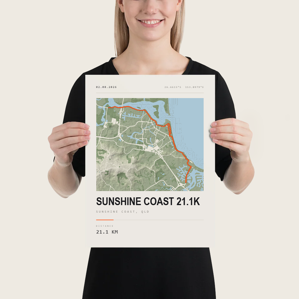 SUNSHINE COAST 21.1K Street Map Terrain Poster
