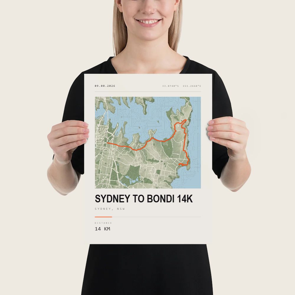 Sydney to Bondi 14K Street Map Terrain Poster