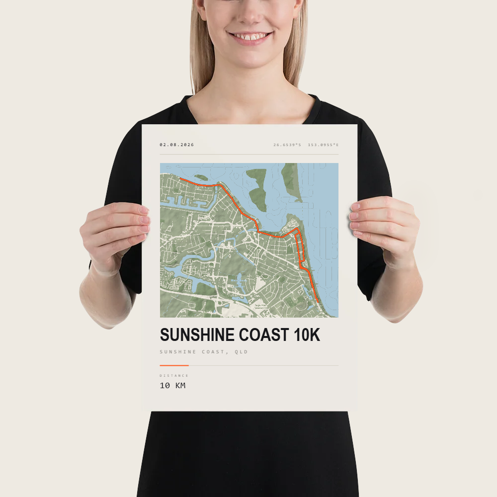 SUNSHINE COAST 10K Street Map Terrain Poster