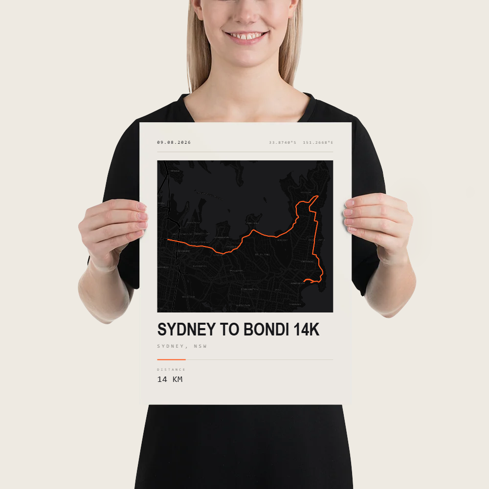 Sydney to Bondi 14K Street Map Map Poster